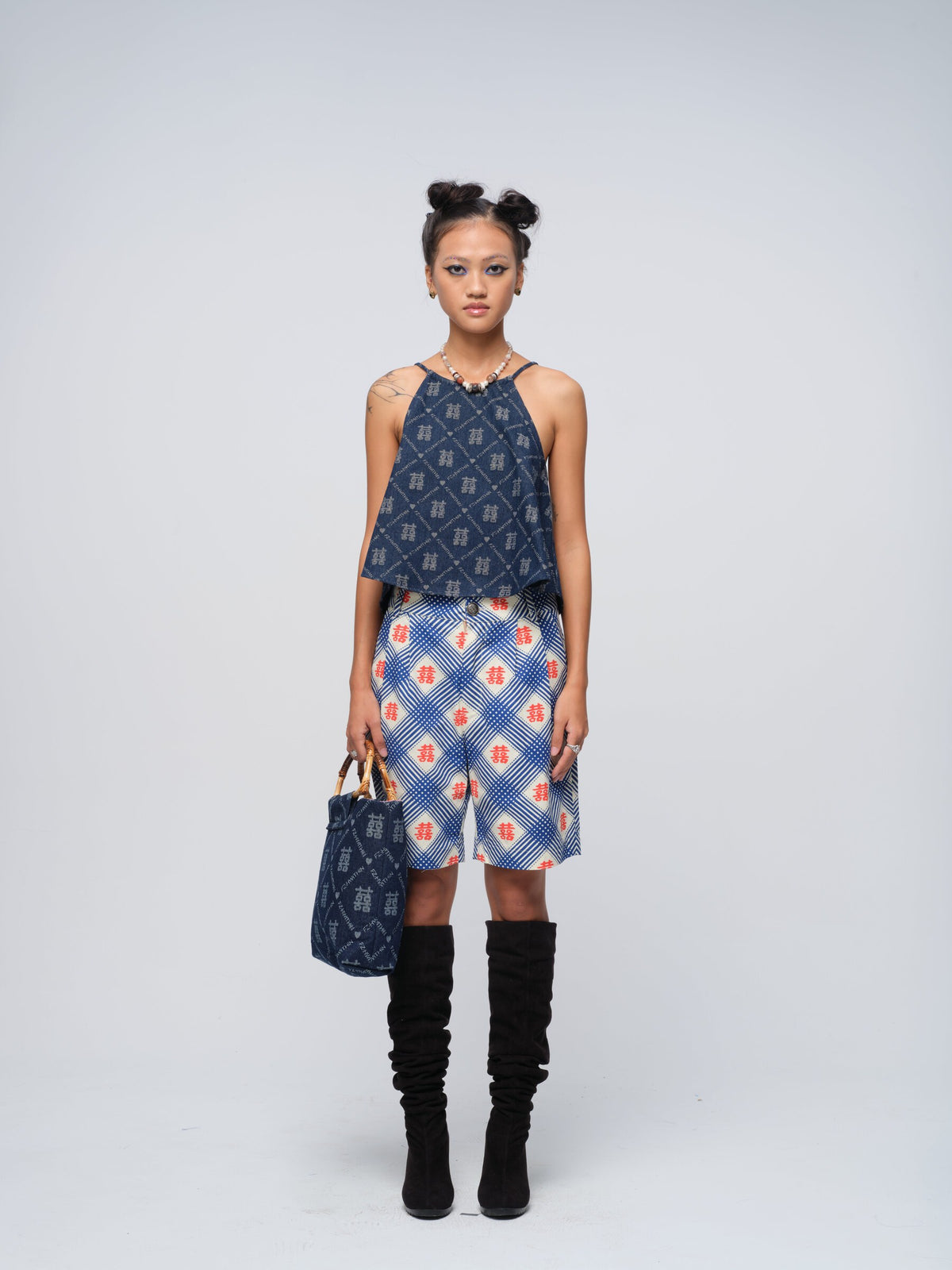 Xi Fang Big Bamboo Bag, dark denim, worn