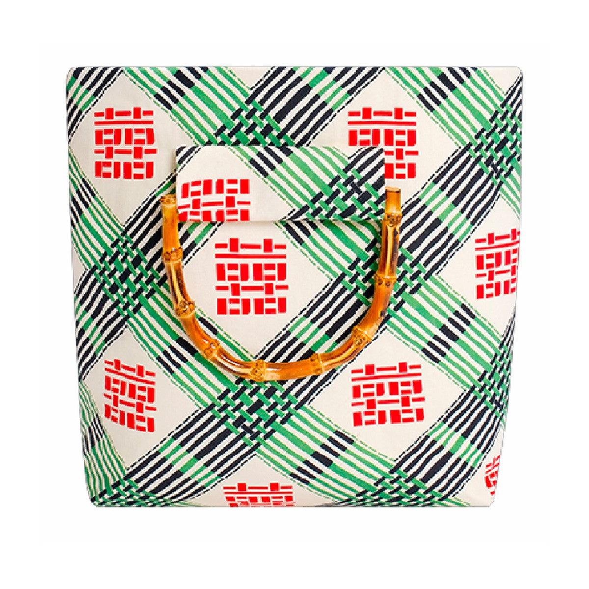 Xi Fang Big Bamboo Bag, 红绿囍字纹样 red and green