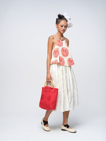 Xi Fang Big Bamboo Bag, red, worn